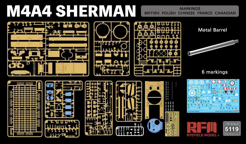 RYEFIELD MODEL M4A4 Sherman Plastic Model Assembly Kit RFM5119 1/35