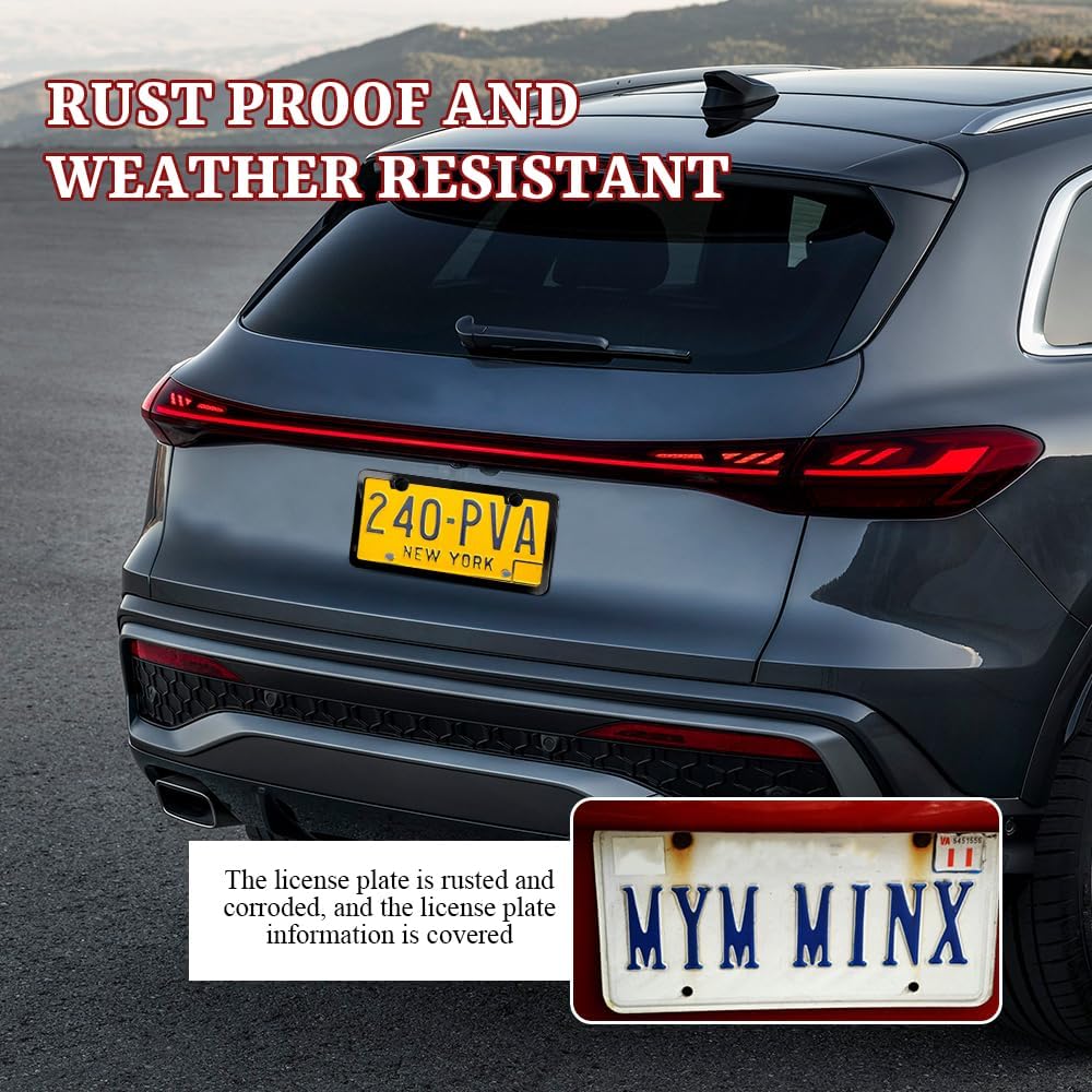 2PCS Matte Black License Plate Frames, License Plate Holder, 2 Holes Car Licence Plate Covers with Screws Washers and Caps, Universal Car Accessories