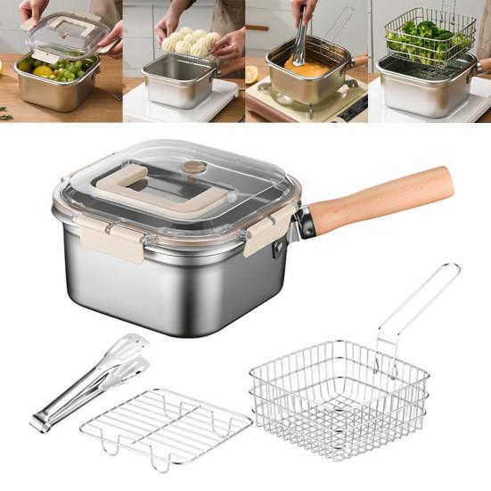 Stainless Steel Deep Fryer 5-in-1 Fryer Steamer Baker Strainer Portable Outdoor Cooking Pot with Basket