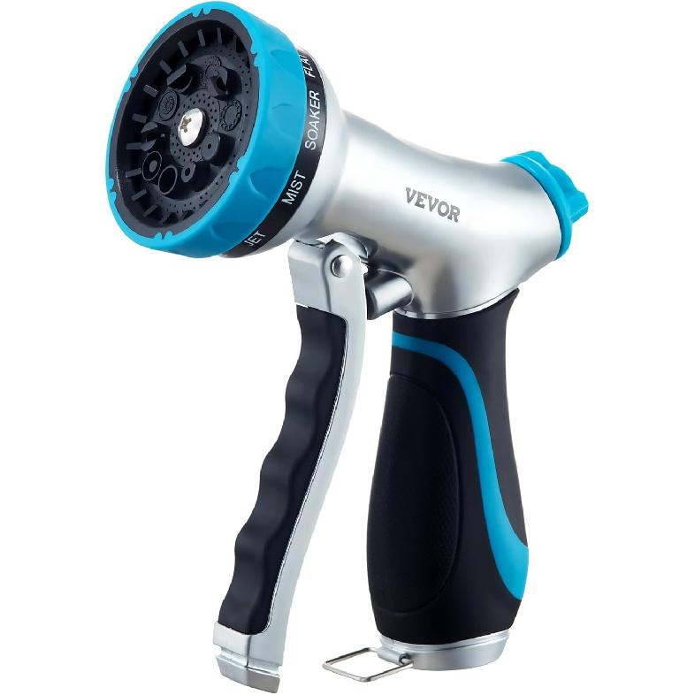 VEVOR Hose Nozzle, 10 Adjustable Spray Patterns, Metal Water Nozzle with Comfortable Ergonomic Grip, Garden Nozzle Sprayer with Flow Control for