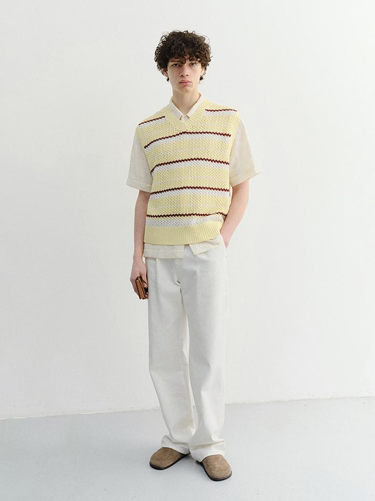 Deonseuteupomaen Chunky Striped Knit Vest_Unisex_Udsw6B130_Butter