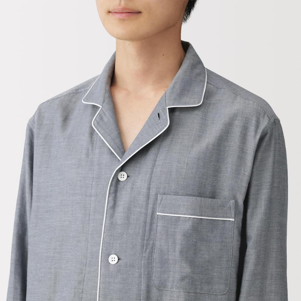 MUJI Nahtlose Doppelgaze Marineblau Größe S Herren Langarm-Schlafanzug, Streifen, (FB0YDA6S)