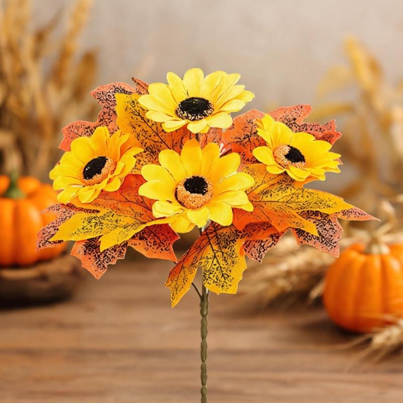 Seasonal Harvest Stem for Fall Vase Styling, Artificial Arrangement Piece for Table Display and Holiday Hosting