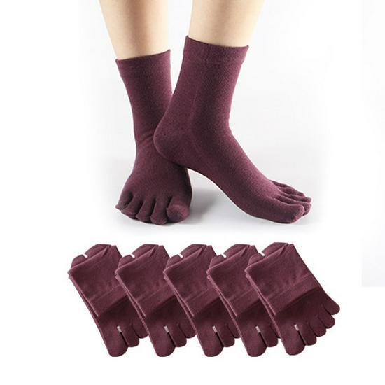 Women's Solid Color Five-Toe Mid-Calf Cotton Socks: Sweat-Absorbent, Breathable, Versatile for Business, Autumn/Winter, Japanese Style