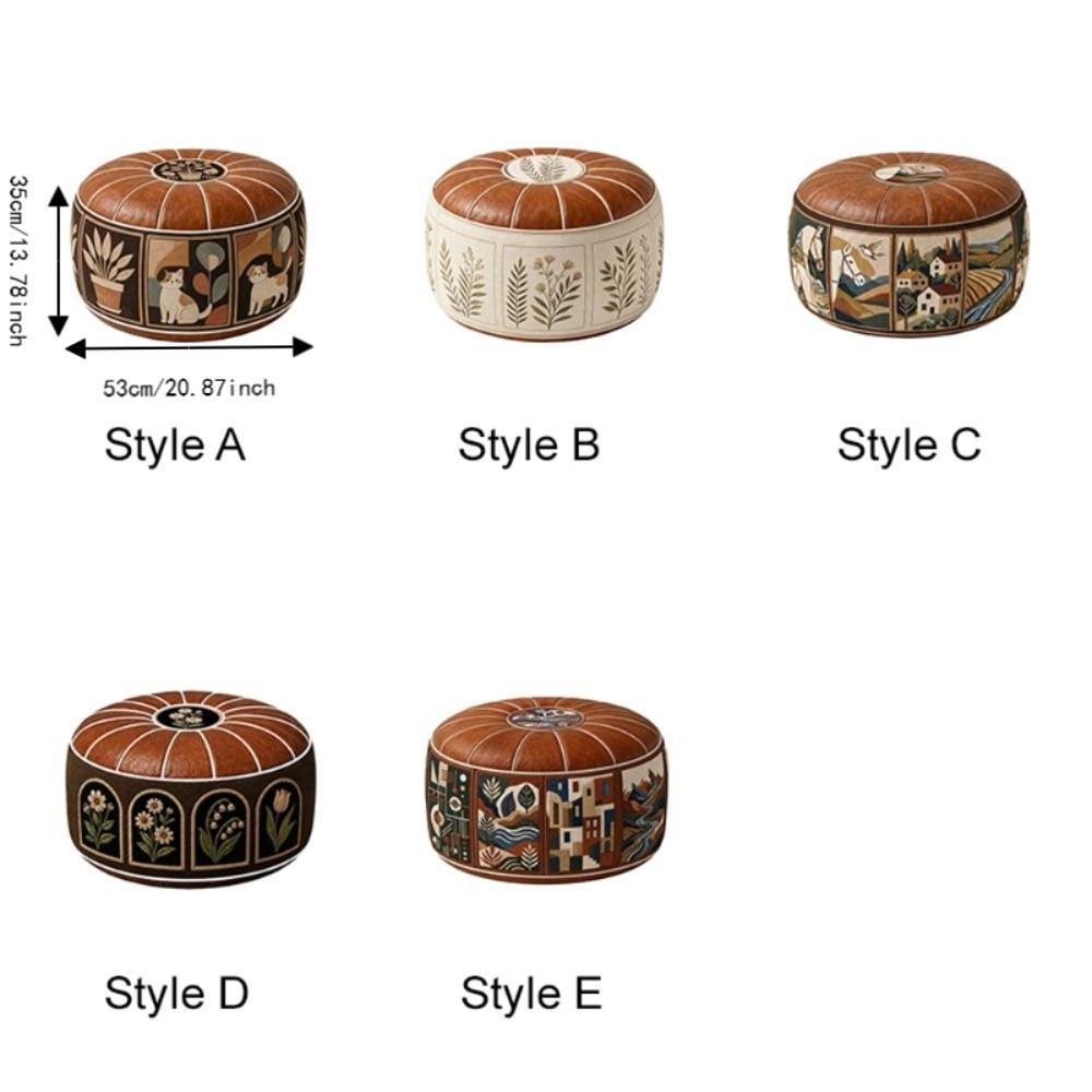 Unfilled Oil Painting Pattern Stool Cover PU Leather Floor Seat Cushion Home Decor