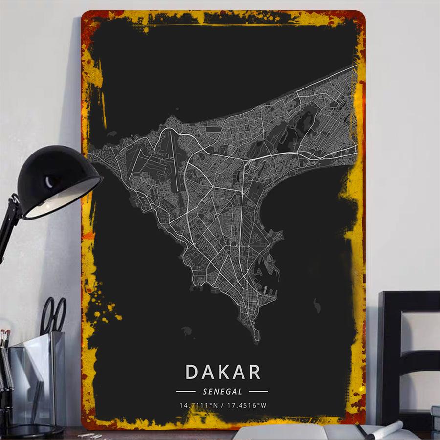 Dakar Senegal City Map Metal Wall Art Modern Minimalist Home Decor Living Room Study Room Background Hanging Decoration