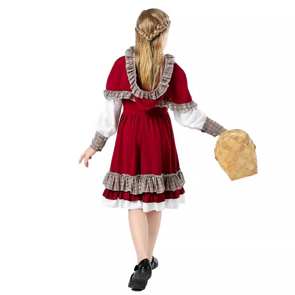 Children's Girls Halloween Little Red Riding Hood Costume Princess Dress Cosplay Dress Suit Women's Clothing