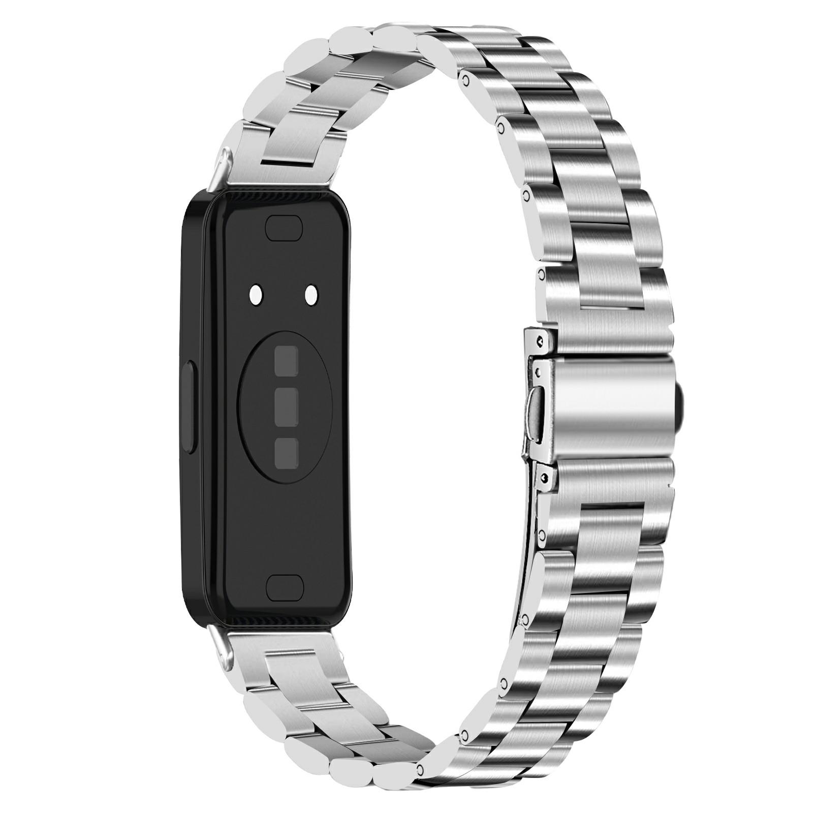 

Silver Watch Band for Huawei Band 10/9/8 Stainless Steel 3-Bead Metal Strap A