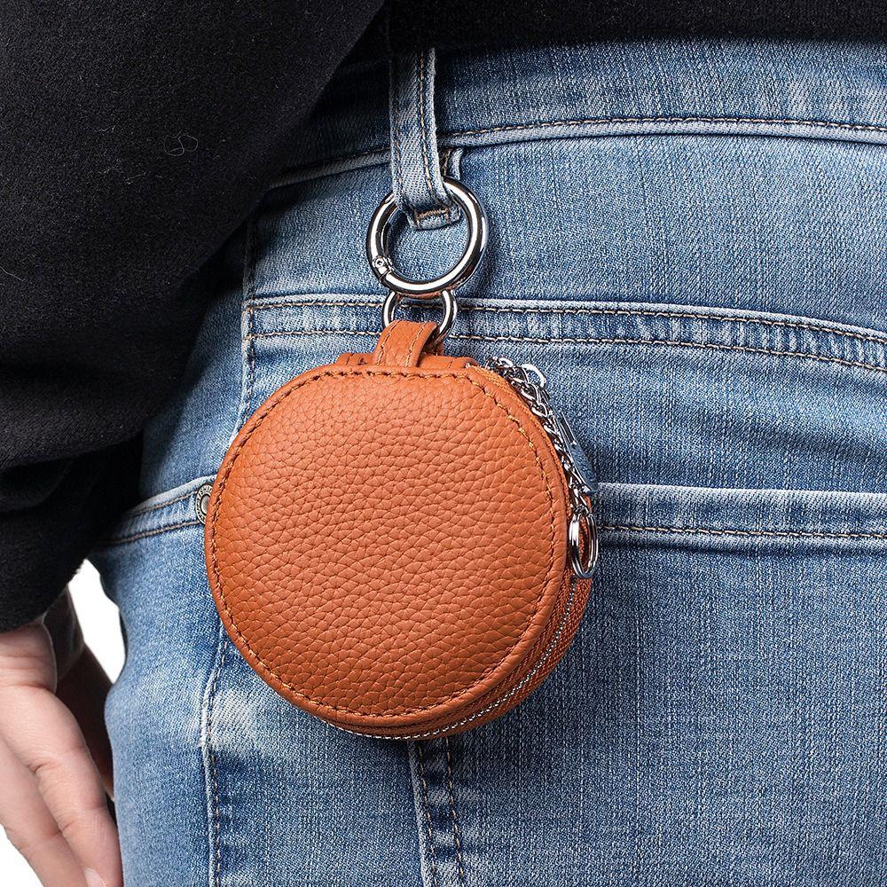 Portmonetka na monety ze skóry naturalnej Wisiorek Dekoracja Zamknięcie na zamek Okrągły portfel Breloczek z lusterkiem Torba na słuchawki Bluetooth Moneta