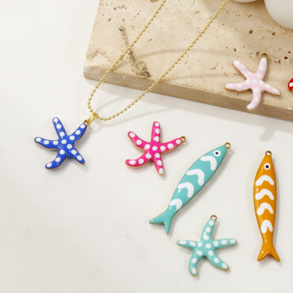 2 Stück 304 Edelstahl Meeres Schmuck Seestern Fisch Anhänger 18 Karat Vergoldet Doppelseitig Emaille Anhänger Für DIY Halsketten Herstellung