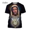 Virgin Mary T Shirt Goddess of Mercy 3D Print T-Shirt Christian Blessed Jesus God Tee Shirts Womens Clothing Unisex Short Sleeve