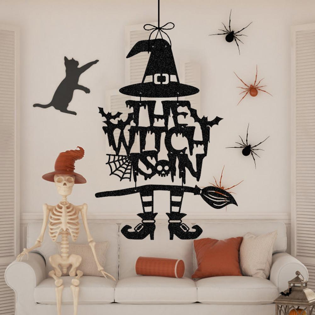 Witch-themed Decor Spooky Witch Leg Hat Broomstick Halloween Door Sign for Indoor Outdoor Decor Farmhouse Witch for Home