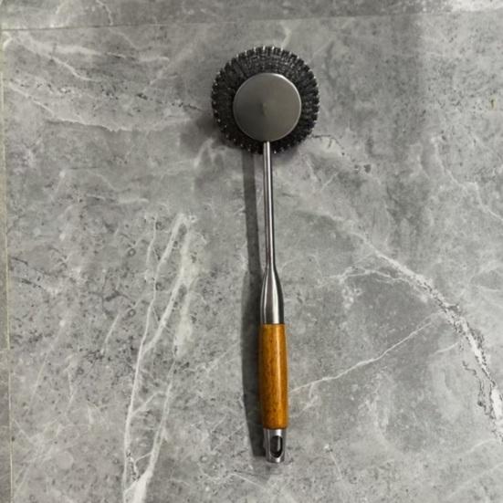 Long Lasting Scrub Brush Stainless Steel Pot Cleaning Brush, with Ergonomic Handle, Heavy Tool Duty Kitchen Scrubbing for Pans Grill Dishes Sturdy