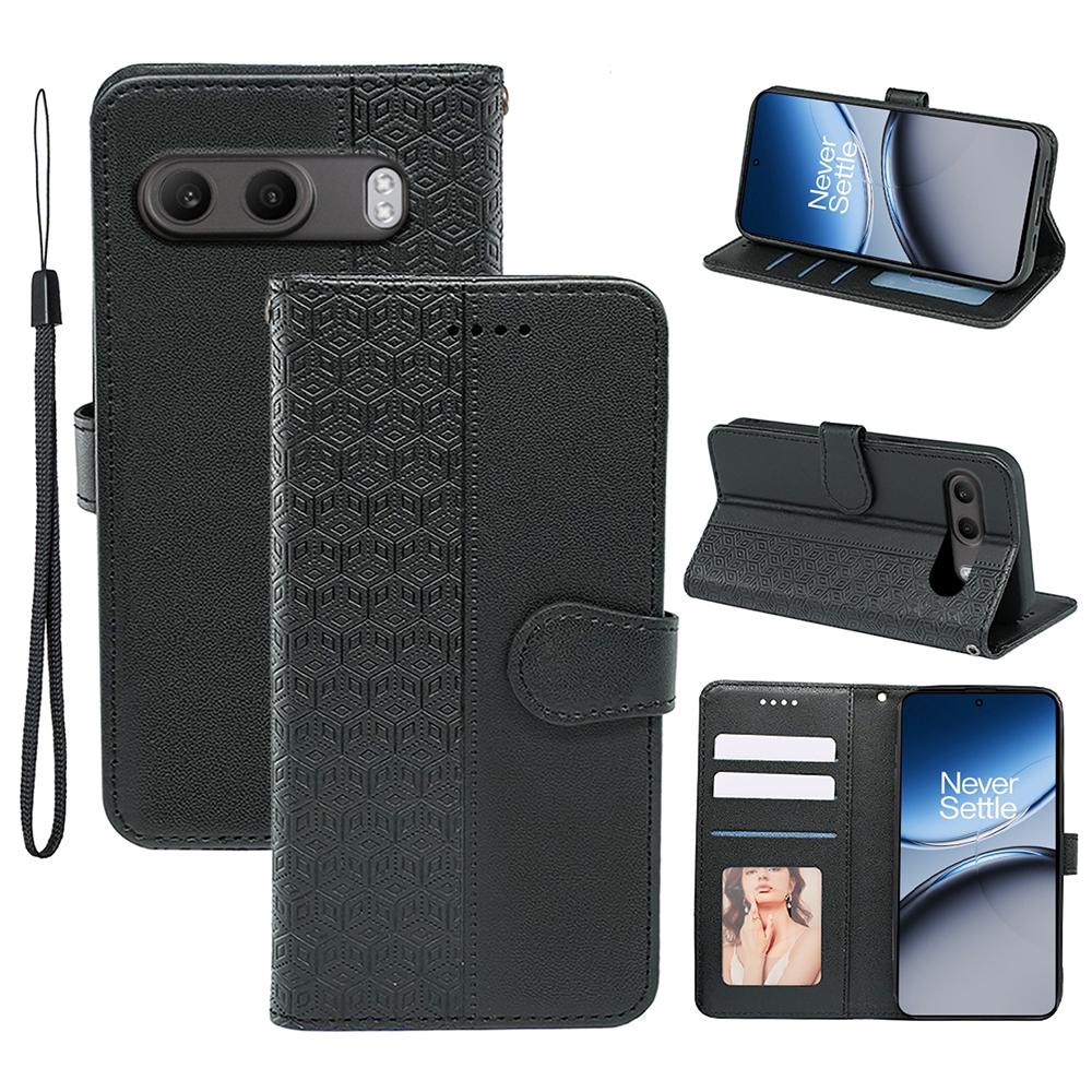 

Для чохла OnePlus Nord 4 Захист від подряпин Склеювання Інкрустований Ромбоподібний Шкіряний Чохол для Телефону Black