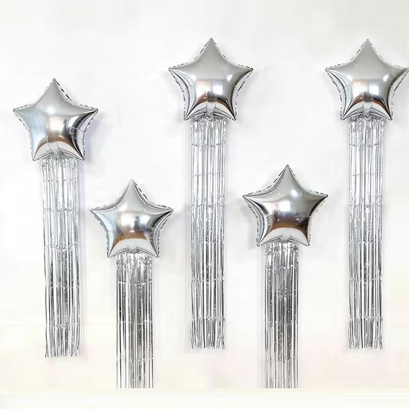 Five Pointed Star Balloon And Tassel Rain Curtain Set For Birthday Parties, Weddings, Showers, Party Decorations (Multiple Color