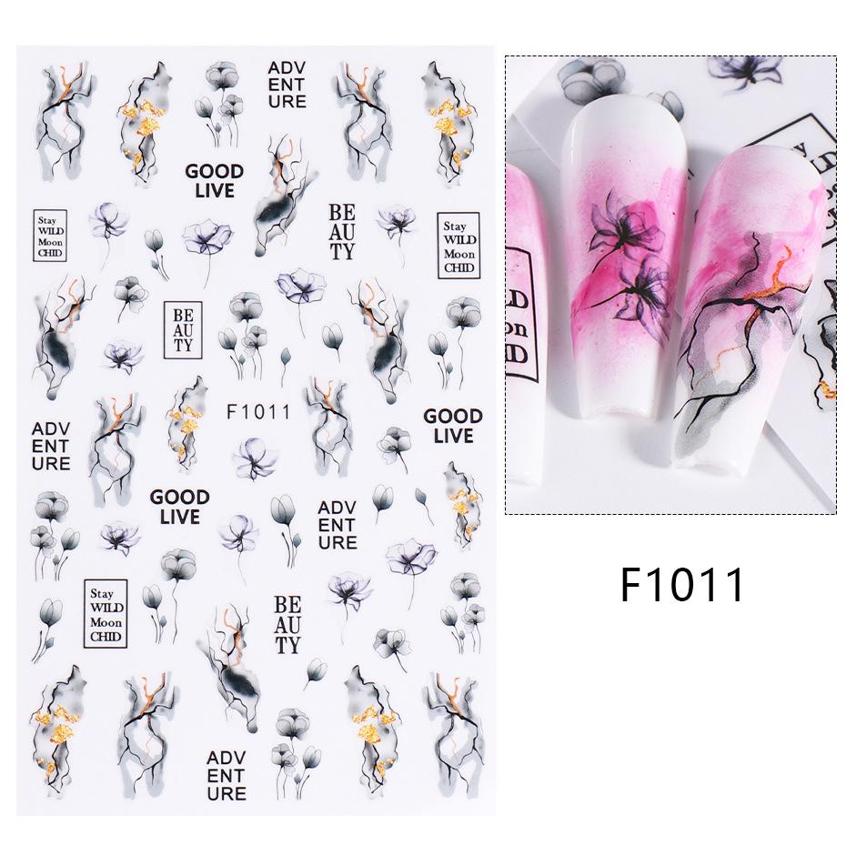 1PCS Black White Butterfly Laser Nail Stickers Nail Art Decoration Abstract Lines Bronzing Flowers Stickers For Nails