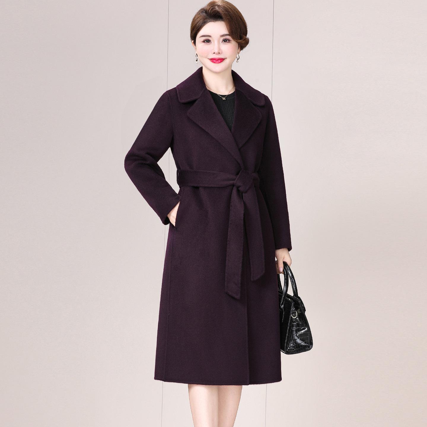 

Женское двустороннее кашемировое пальто - Модное шерстяное пальто средней длины с поясом для осени/зимы L (90-105 Jin)