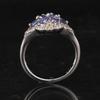 Tanzanite & White Topaz Ring 925 Sterling Silver Rhodium Plated Pear Cut Gemstone Ring for Women