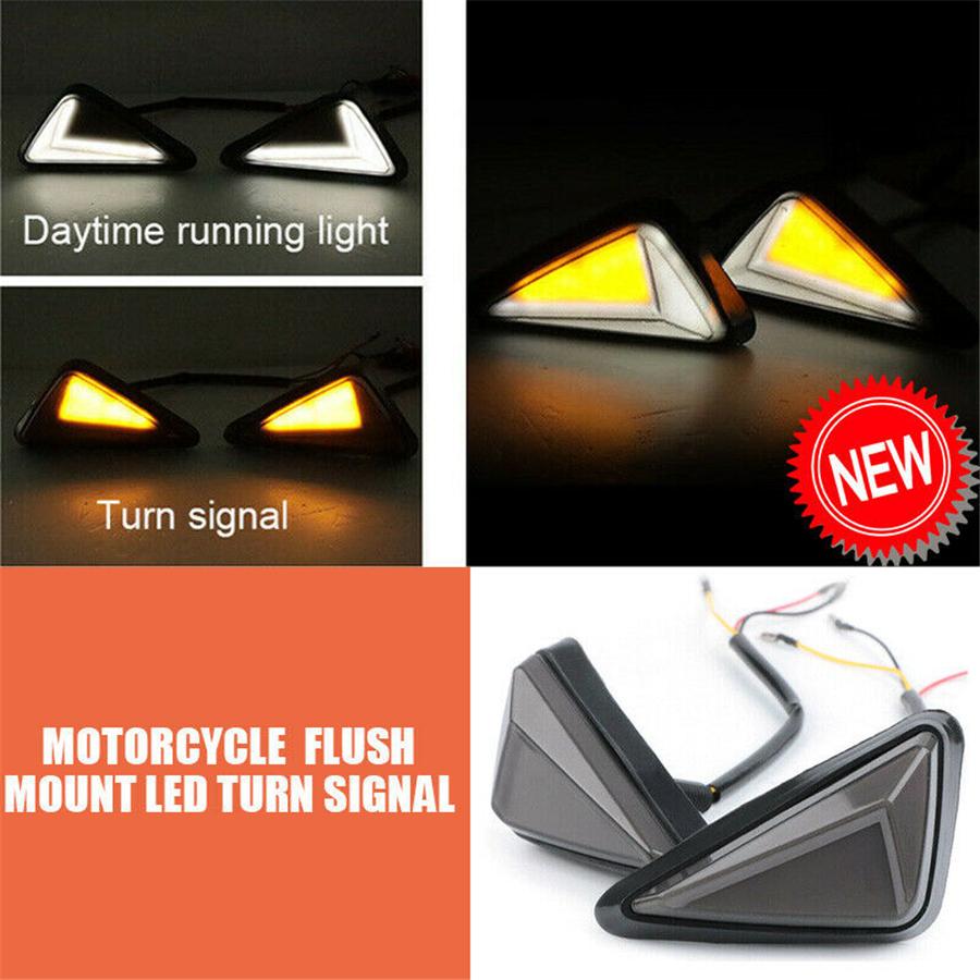 2Pair Motorcycle Triangle Led  Drl Running Indicator Light Turn Signal Braking Tail Light  Flush Mount  For Yamaha Honda
