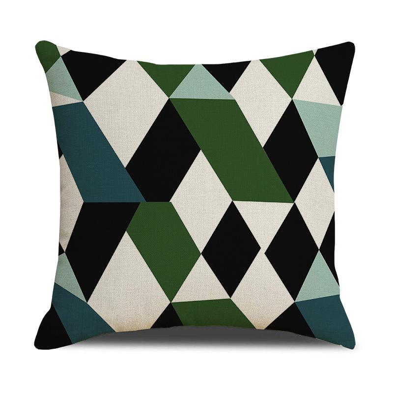 Light Luxury Green Linen Sofa Pillow Dark Green Geometric Pattern Pillow Bedside Cushion Cushion Pillow Cover