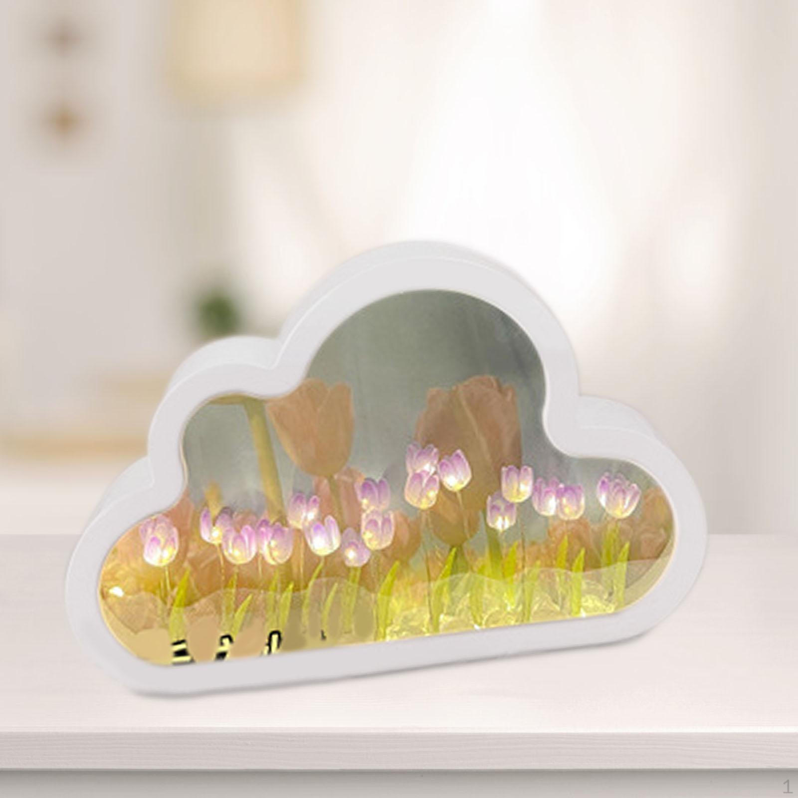 

DIY Cloud Tulip Mirror Night Light Bedside Handmade Birthday Gift Desk Lamp Nightlight Фіолетовий