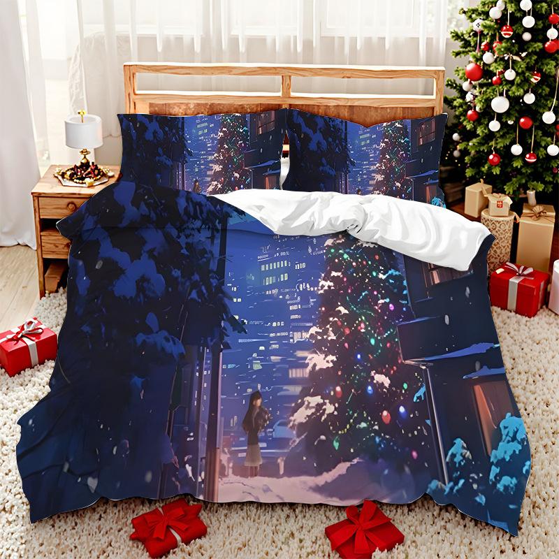 

3D Постельное белье с цифровой печатью, двух-трехпредметный полиэстеровый набор с одеялом с рождественской елкой EU single 135*200