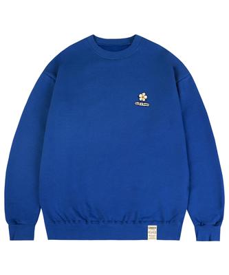 GRAVER [Unisex] Flower Board Embroidered Smile Sweatshirt_Cobalt Blue
