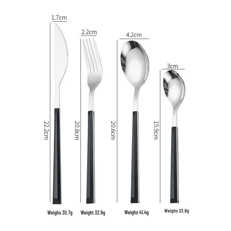 Korean Style 430 Stainless Steel Tableware Set with Imitation Wood Grain Handles: Includes Knife, Fork, Spoon, and Chopsticks