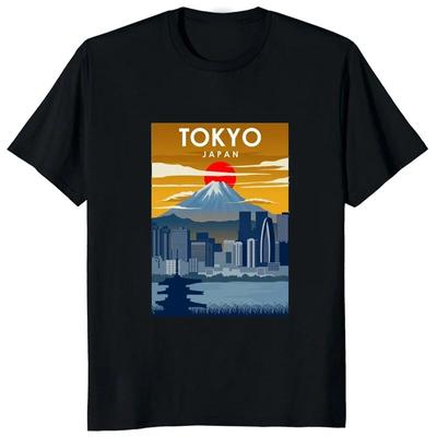Travel Poster Beautiful City Cartoon Style Tokyo Graphic Printed Women T-shirt World Famous Resort T Shirt Journey Unisex Cloting
