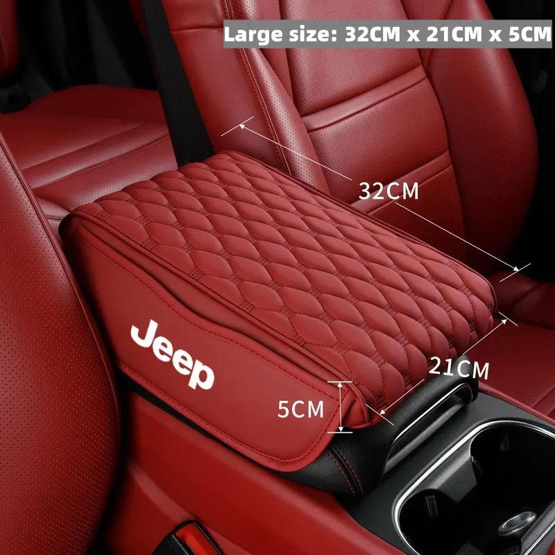 For Jeep Car Armrest Cover Mat Leather Waterproof Storage Box Pad For Jeep Grand Cherokee wk2 Wrangler JK Lanyard Gladiator A