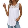 Camiseta sin mangas de encaje blanco para mujer, plisada, con dobladillo fluido, informal