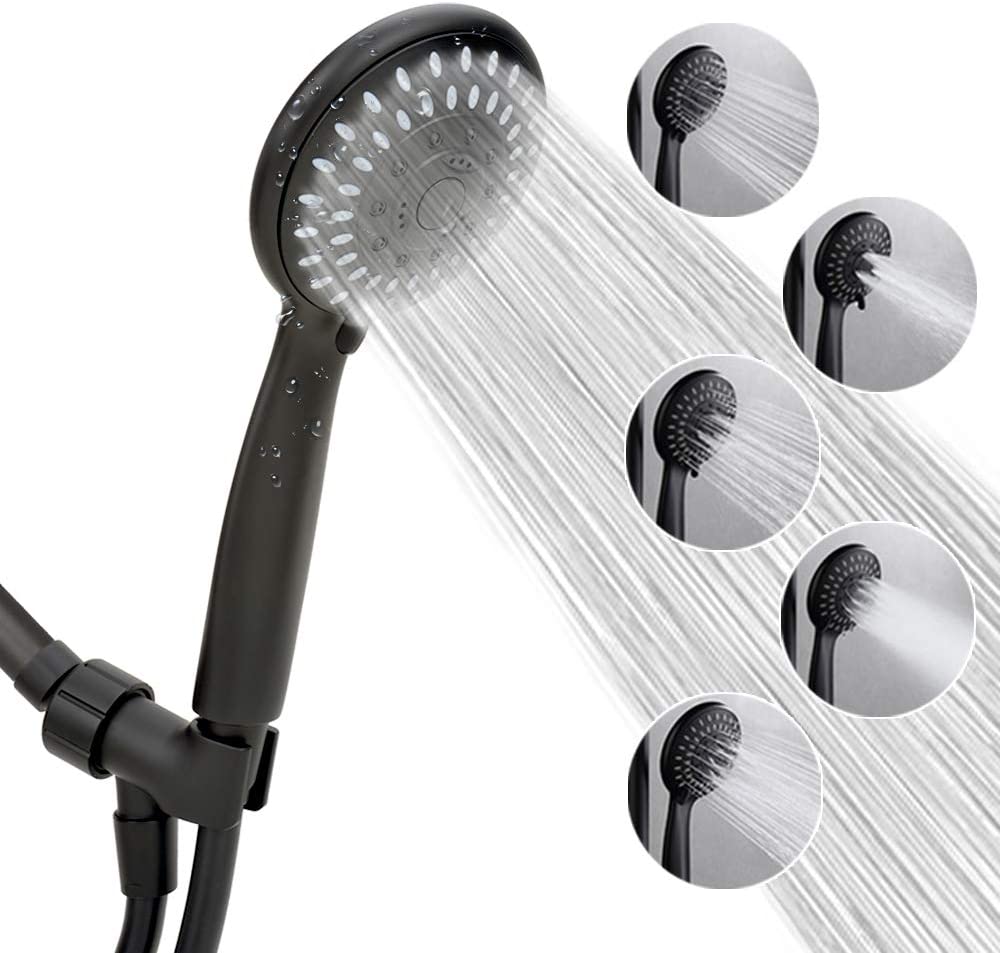 High Pressure Handheld Black Shower Head 5-Setting Powerful Shower Spray Against with Hose and Adjustable Bracket Shower head чёрный
