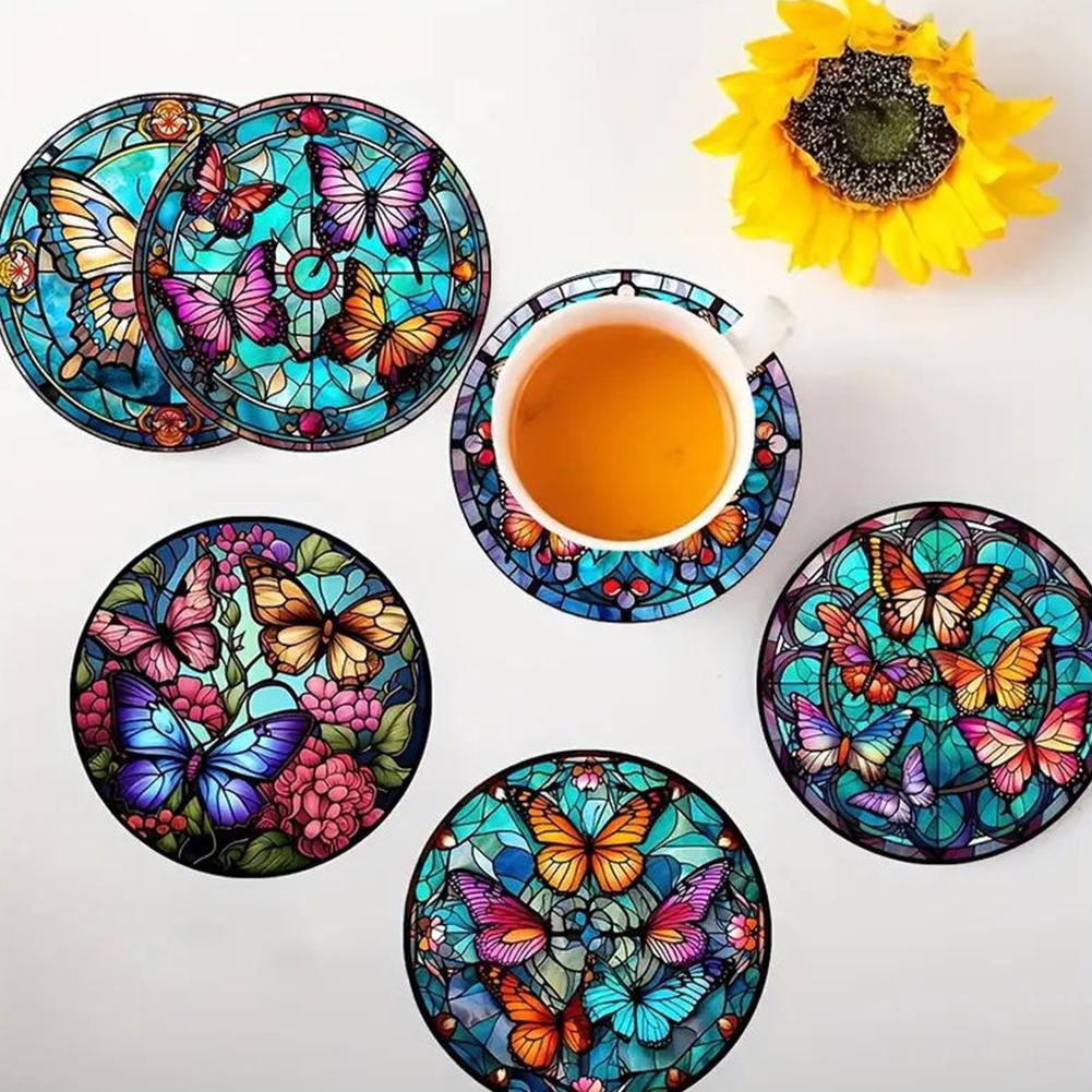 6 Piezas de Madera Porcelana Azul y Blanca Mandala Posavasos para Bebidas Redondos Antideslizantes Posavasos para Tazas de Café para Escritorio