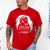 Festliches Jahr des Feuerpferdes 2026 Chinesisches Neujahr T-Shirt Rundhals Kurzarm Baumwoll Oberteil Alle Jahreszeiten Street Fashion T-Shirts