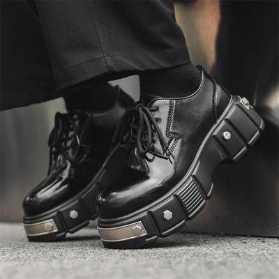 Niche Iron Head Derby Shoes Men'S Round Head Leather Shoes British Thick-Soled Heightening Big Head Shoes 2989-J