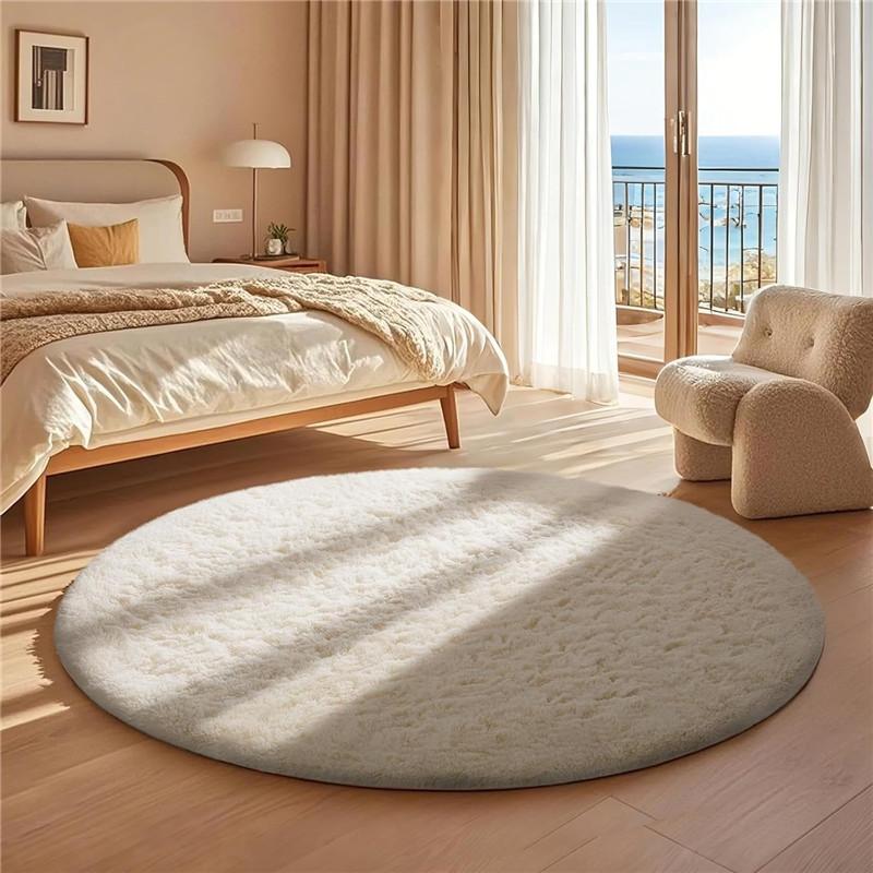 2x2m Round Rug for Bedroom, Super Fluffy Circle Rugs for Baby Nursery Furry Carpet for Children Kids Room, Cute Soft Shaggy Rug for Girls Home Decor