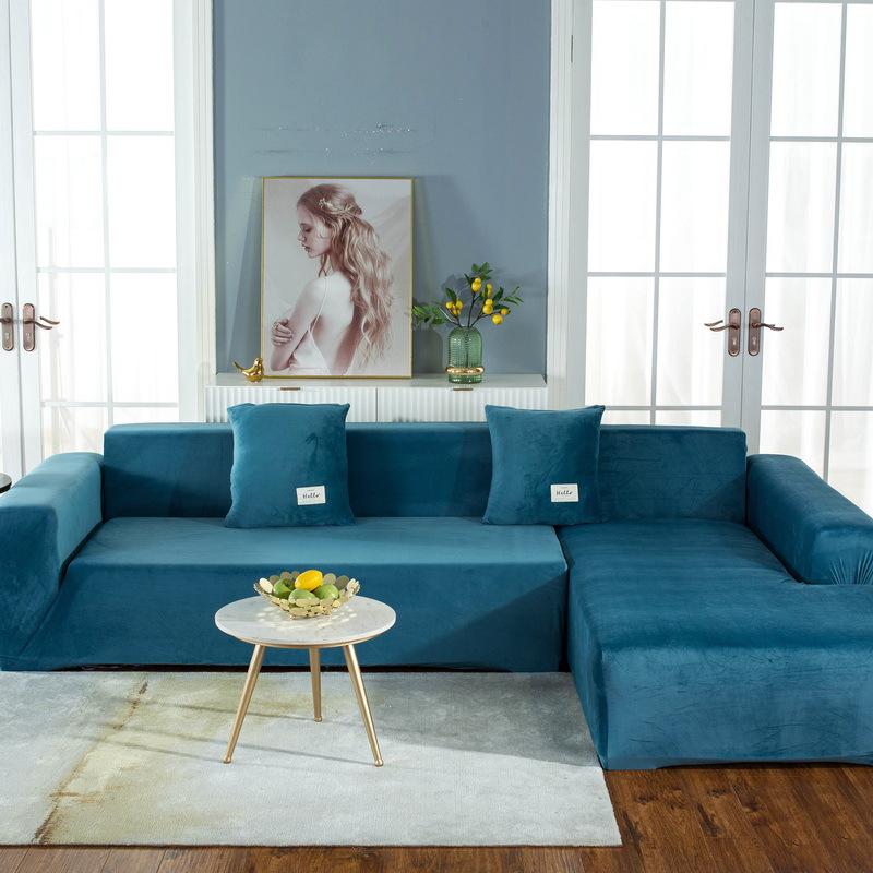 Thicken Plush Sofa Covers Elastic Corner 1/2/3/4/5 Seats Solid Color Couch Cover L-Type Sofa Cover All-Inclusive Protector Cover