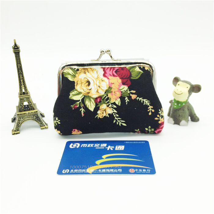 Rose canvas mini change bag, women's fabric buckle coin bag, children's cute small wallet