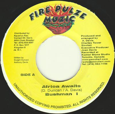 7inch Record BUSHMAN / PECULIAR I - Africa Awaits NONE Fire Pulze Muzi Jamaica Reggae, Ska & Dub Used