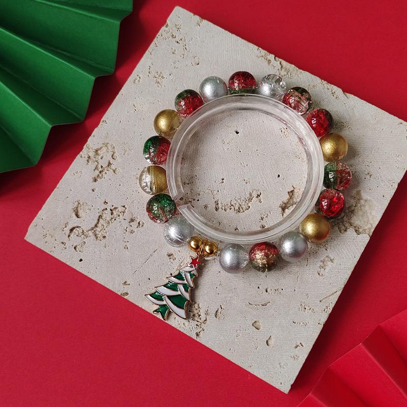 Christmas Diamond Santa & Snowflake Glass Bracelet: Stylish & Versatile Holiday Accessory.