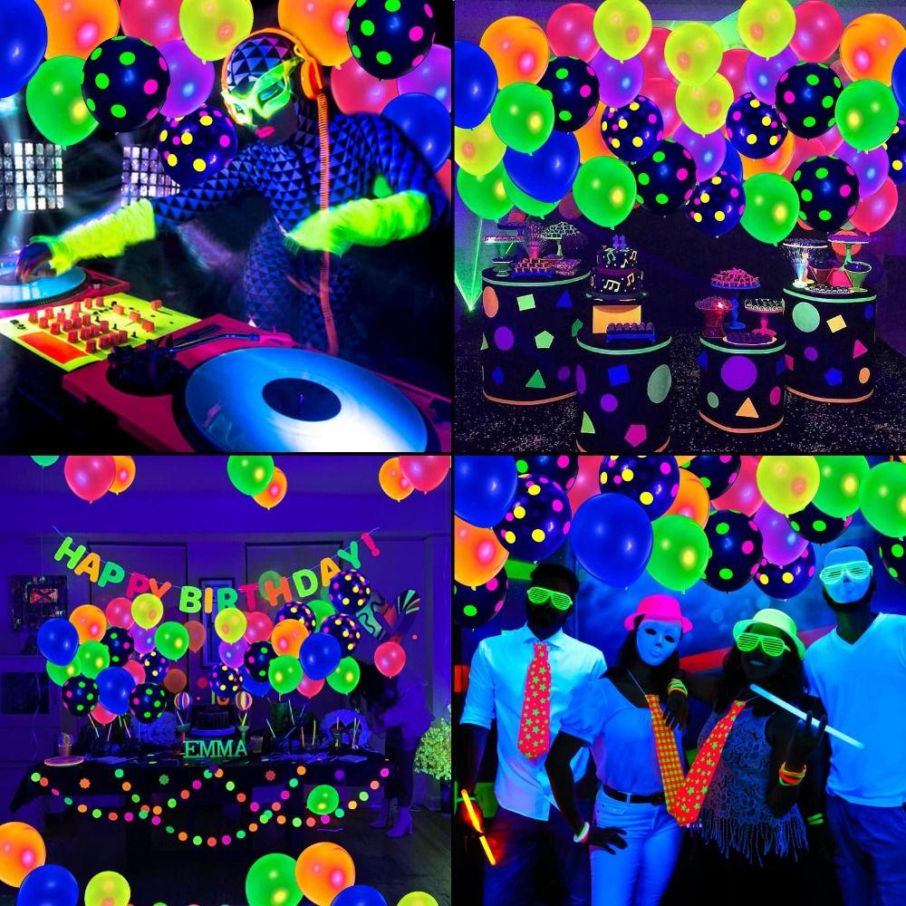 120pcs Rubber UV Polka Dot Blacklight Balloons Heart Stars Luminous Helium Ballon  Birthday