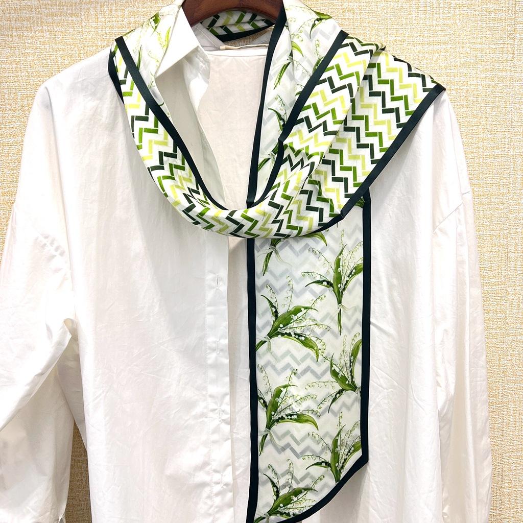 Fresh Green, Narrow Strip, Silk Mulberry Silk Silk Scarf, Women'S Streamer Scarf, Suit, Thin Shirt.