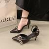 Comemore New Pointed Toe Pumps for Women Shallow Mouth Metal Buckle Thin High Heels Women's Shoes Hollow Single Shoes