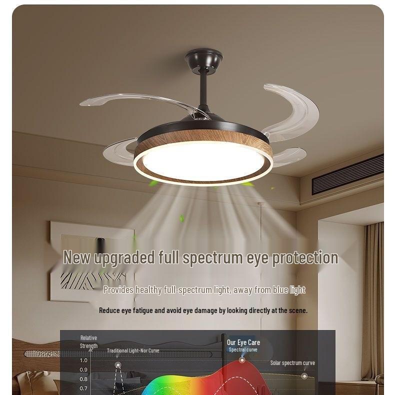 Walnut Wood Ceiling Fan with Silent Operation and Integrated Light - Chinese Style for Living Room, Bedroom, and Dining Room