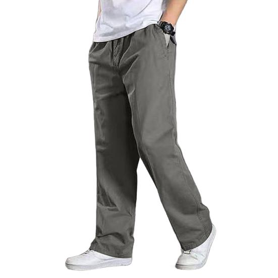 Men Work Pants with Pockets Wide Leg Loose Cargo Pants Solid Color Cotton Thin