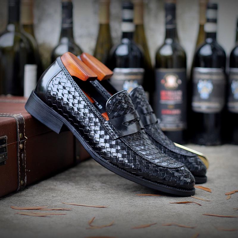 Men's shoes woven leather shoes men's leather shoes business men's casual shoes lightweight British casual