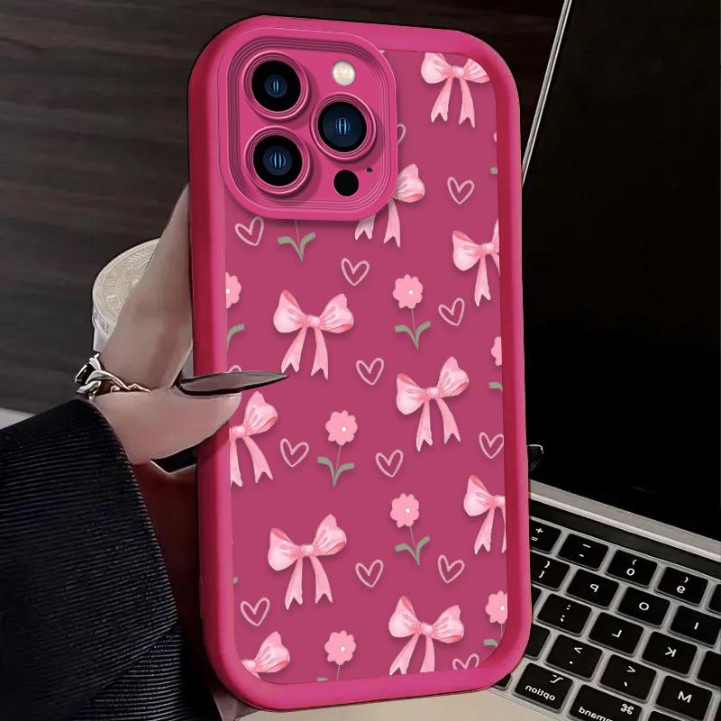 Cute Pink Bow Soft Phone Case For iPhone 17 Air 16 16E 15 14 13 12 11 Pro Max X XS XS Max XR16 Plus Silicone Cover