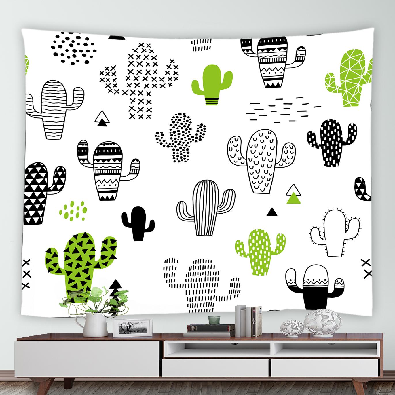 Гобелен с тропическим кактусом и зеленым растительным принтом для дома — фото 7