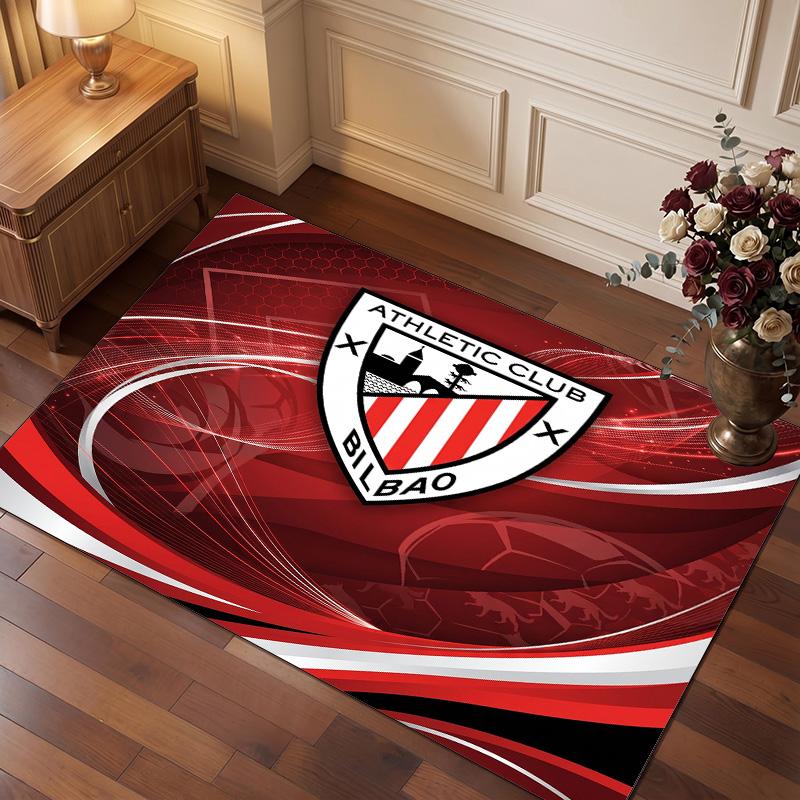 Athletic Bilbao Football Print Crystal Velvet Rug, Comfortable Water Absorbent Non Slip Indoor Floor Carpet