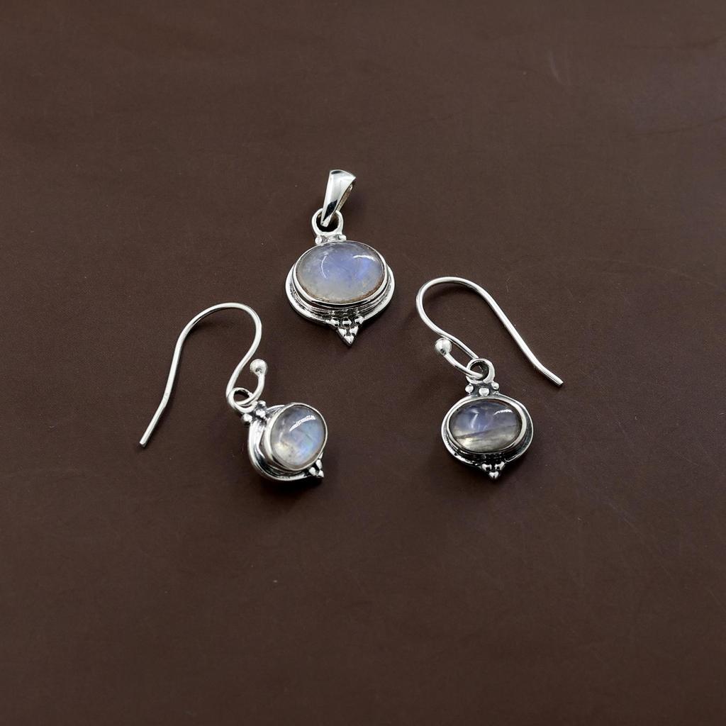 925 Sterling Silver Moonstone Pendant Earring Set, Silver Women Jewelry, Handmade Jewelry, Gift For Her An0450-516